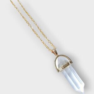 Natural Quartz Stone Bullet Pendant Necklace 18K Gold Plated NWT